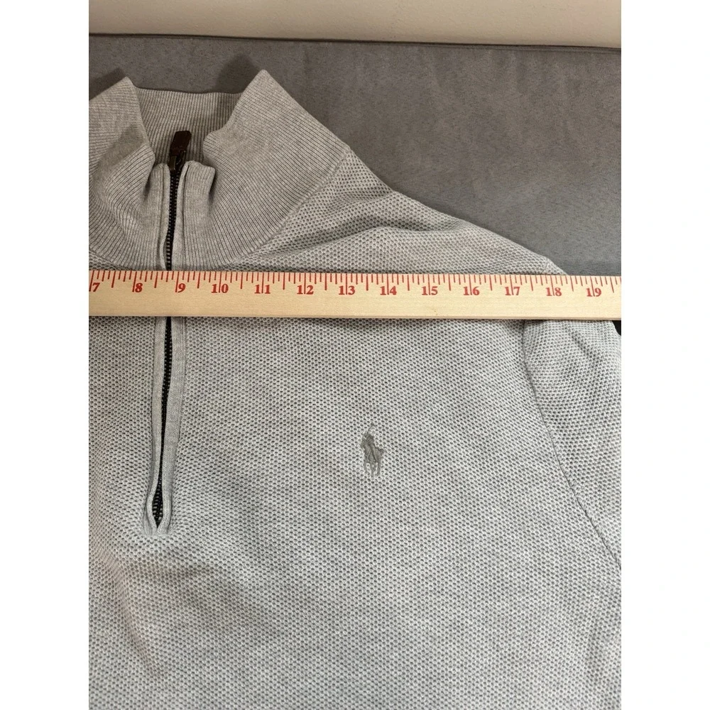 Polo Ralph Lauren Mens Mesh-Knit Cotton 1/4 Zip Sweater Cotton Sz L Logo Gray